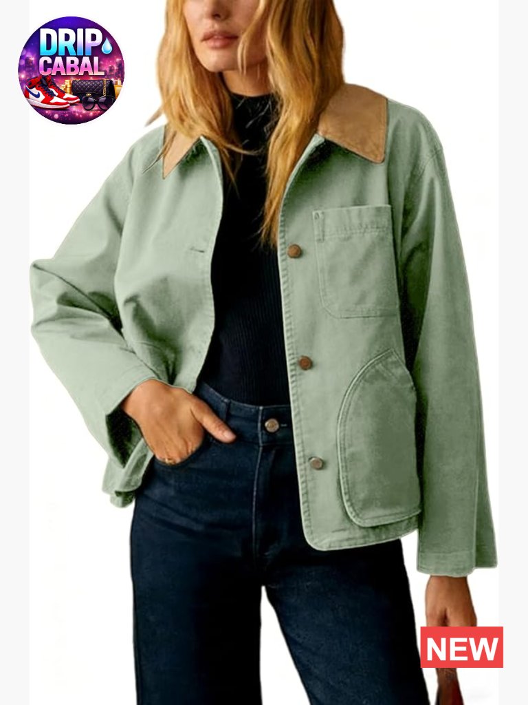 Casual Crop Barn Trench Coat Long Sleeve Button Down Oversized Jacket With